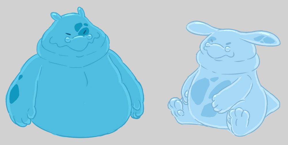 Illustrations of two slime-based characters