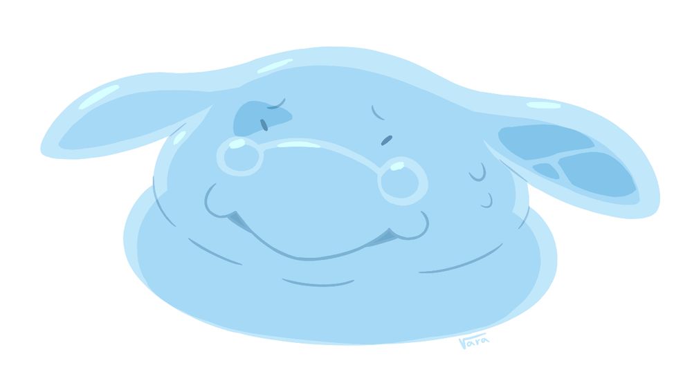 A slime character with a concerned smile.