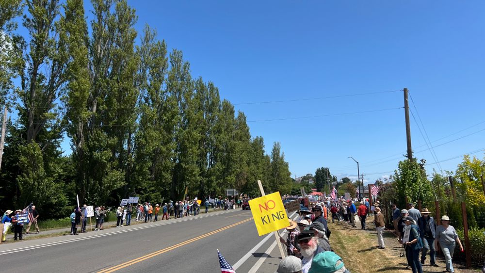 No Kings protesters along Sims Way in Port Townsend, WA
