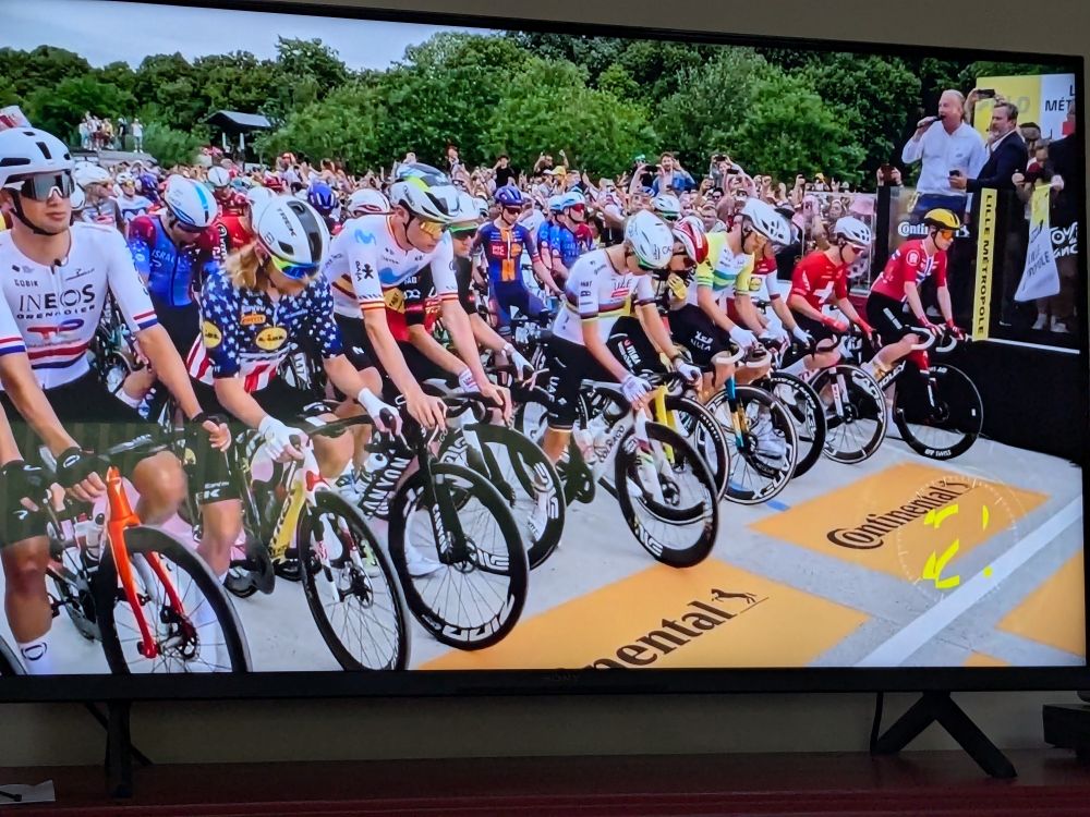 Cyclists lined up at the start of the tour de France 2025!
