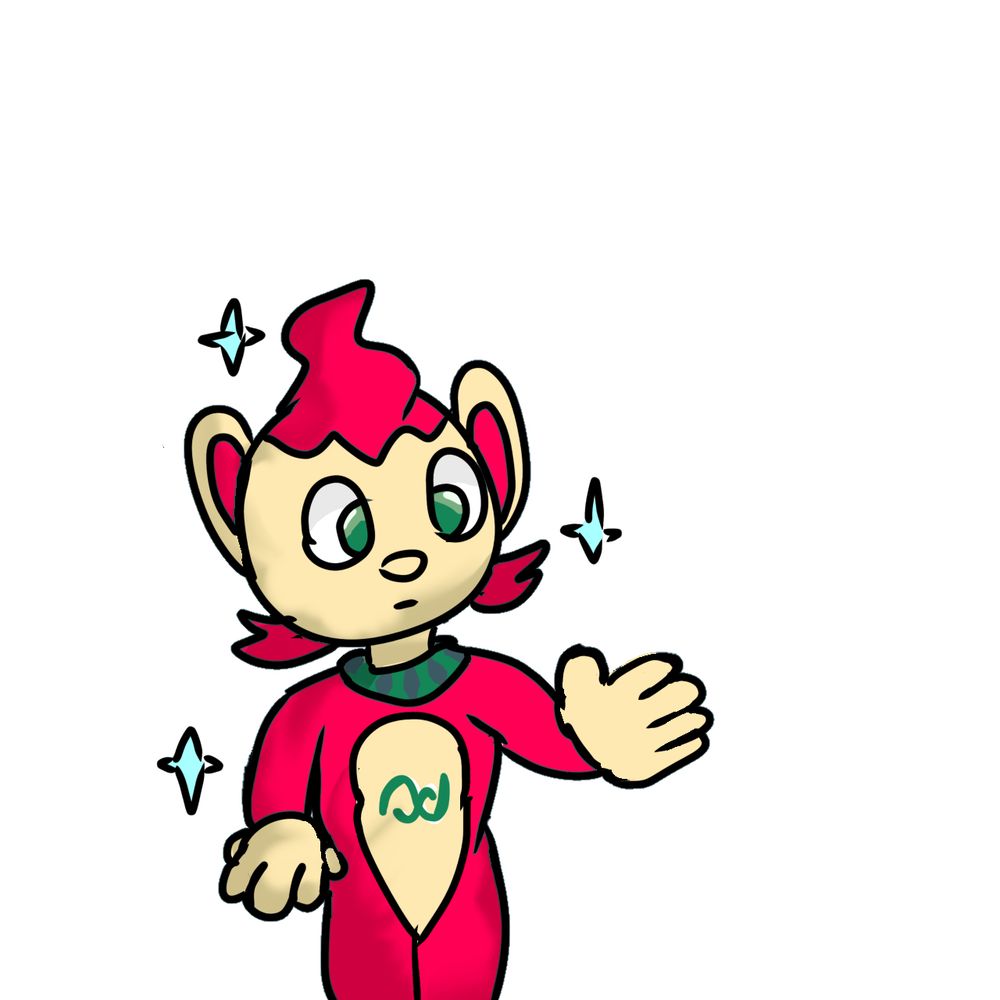 A picture of Meridian as a Chimchar, it is shiny and is wearing a scarf 