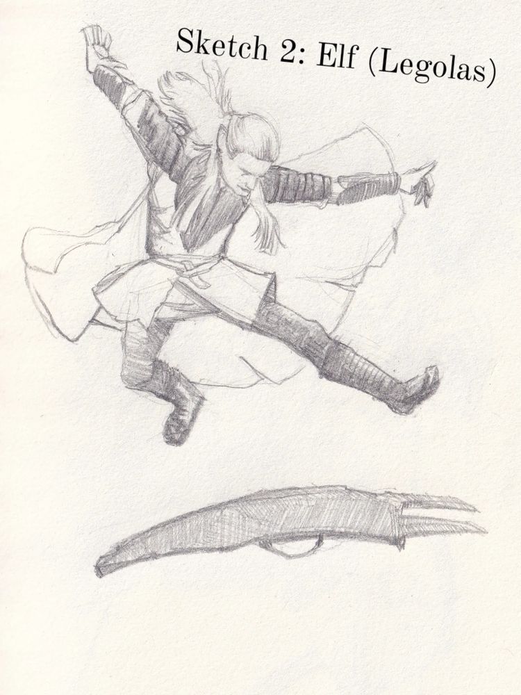 Legolas doing a fancy kickflip on an orc's shield.