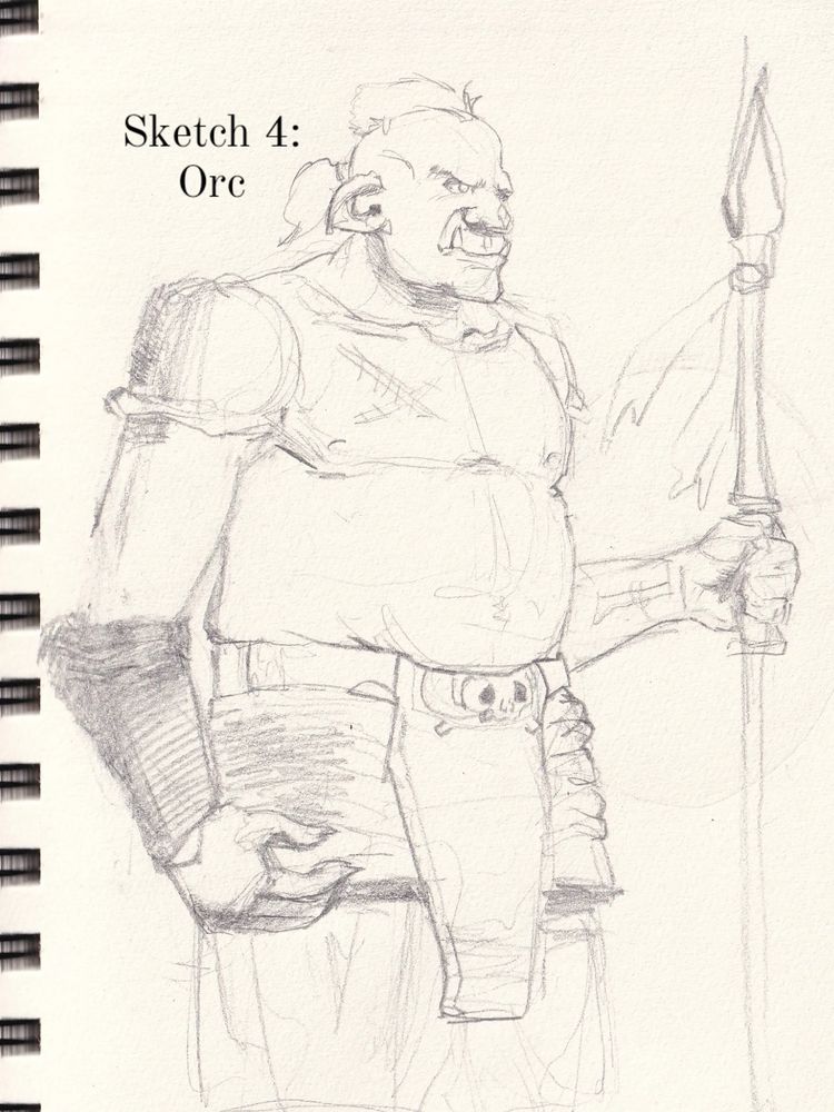 Orc holding a spear, standing guard over something.