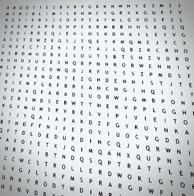 Distorted image of a crossword puzzle, as a mean comparison to Memes that are all capitalized letters.