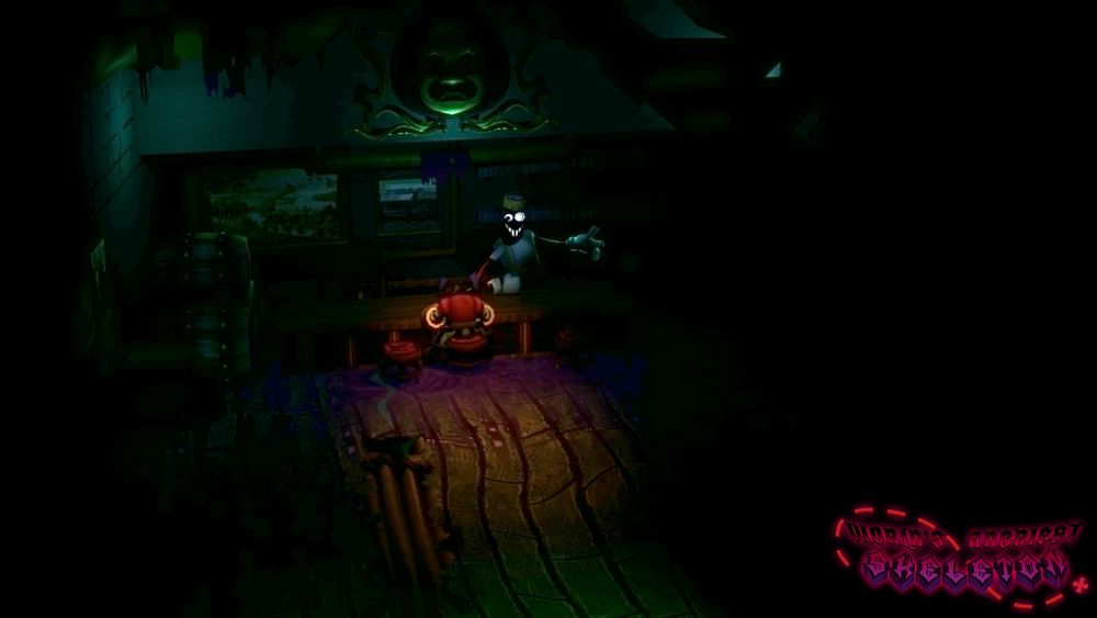 a concept render of Ivory sitting at a barstool in dim lighting. The Barkeep watches him closely.