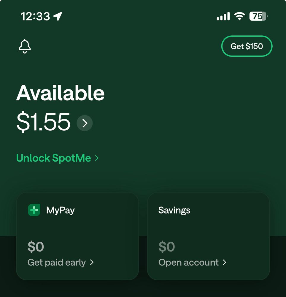 Screen shot of glitch’s bank statement showing an available balance of $1.55