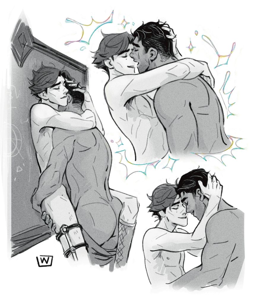 jayce and viktor ravage each other against the chalkboard in their lab as is their right. jayce sheds a single tear as he spends and viktor holds him gently. 