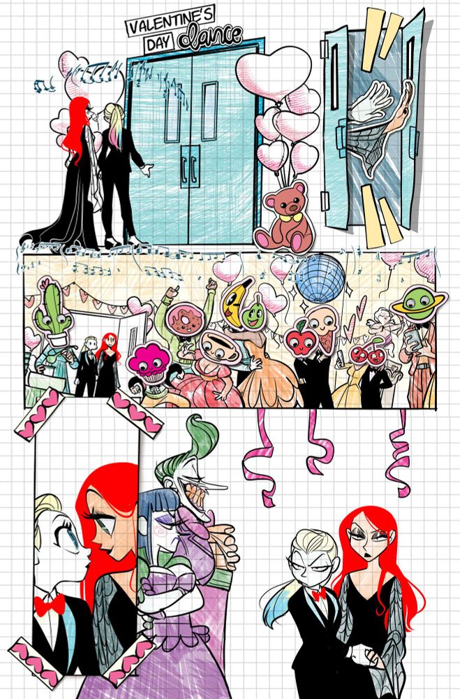 Collage style fan art of Harley and Ivy, looks roughly colored, taped together