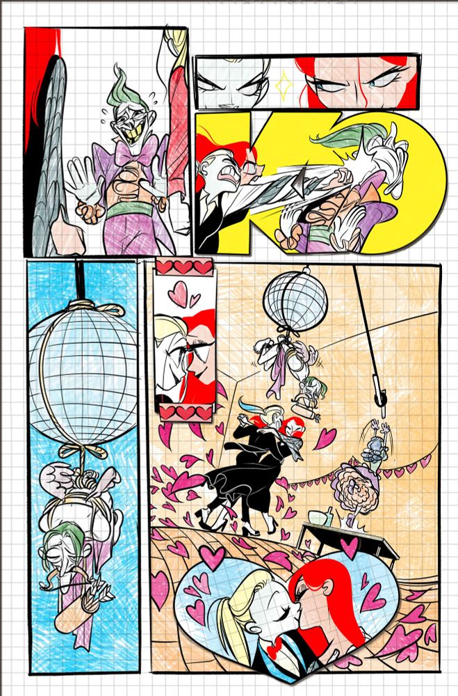 Fan art collage comic of Harley & Ivy. Crayon drawing simulated.