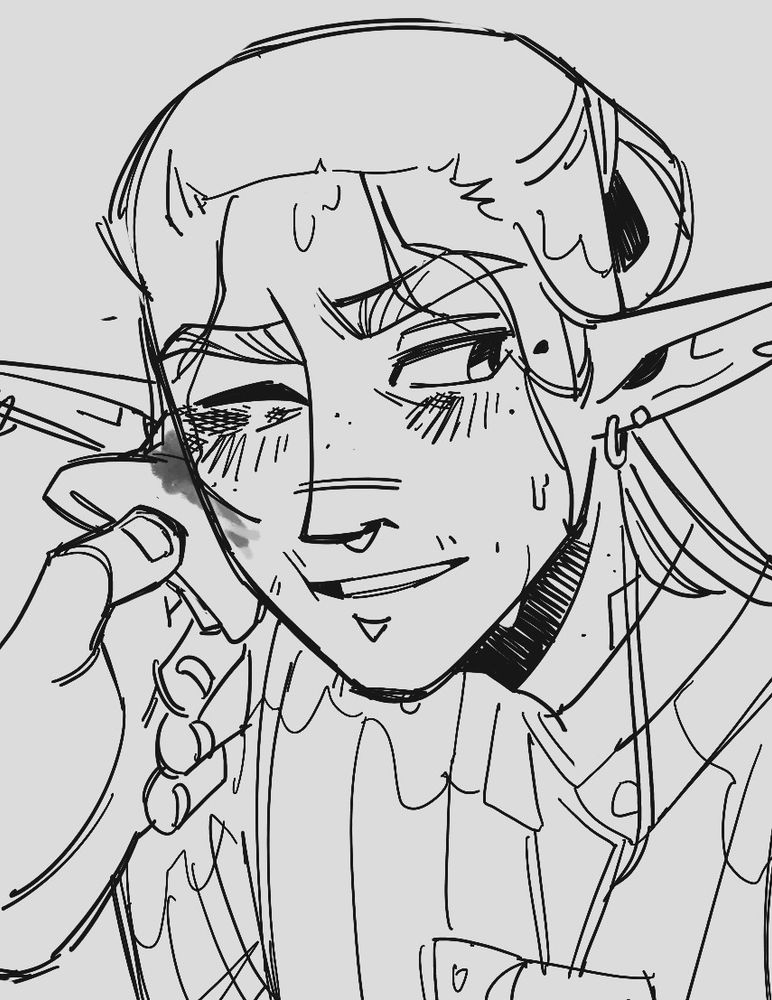 A sketch of Tink getting a cut on his face cleaned by a hand off screen. He looks like a wet rat.