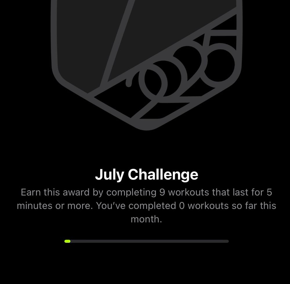 My July Apple Watch challenge - complete 9 work outs of 5 mins or more. 