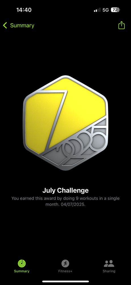 My July 2025 Apple Watch achievement 