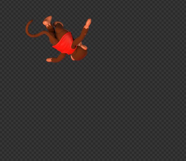 Homemade 3D model of Diddy Kong being blow away into the distance by a powerful gust of wind.