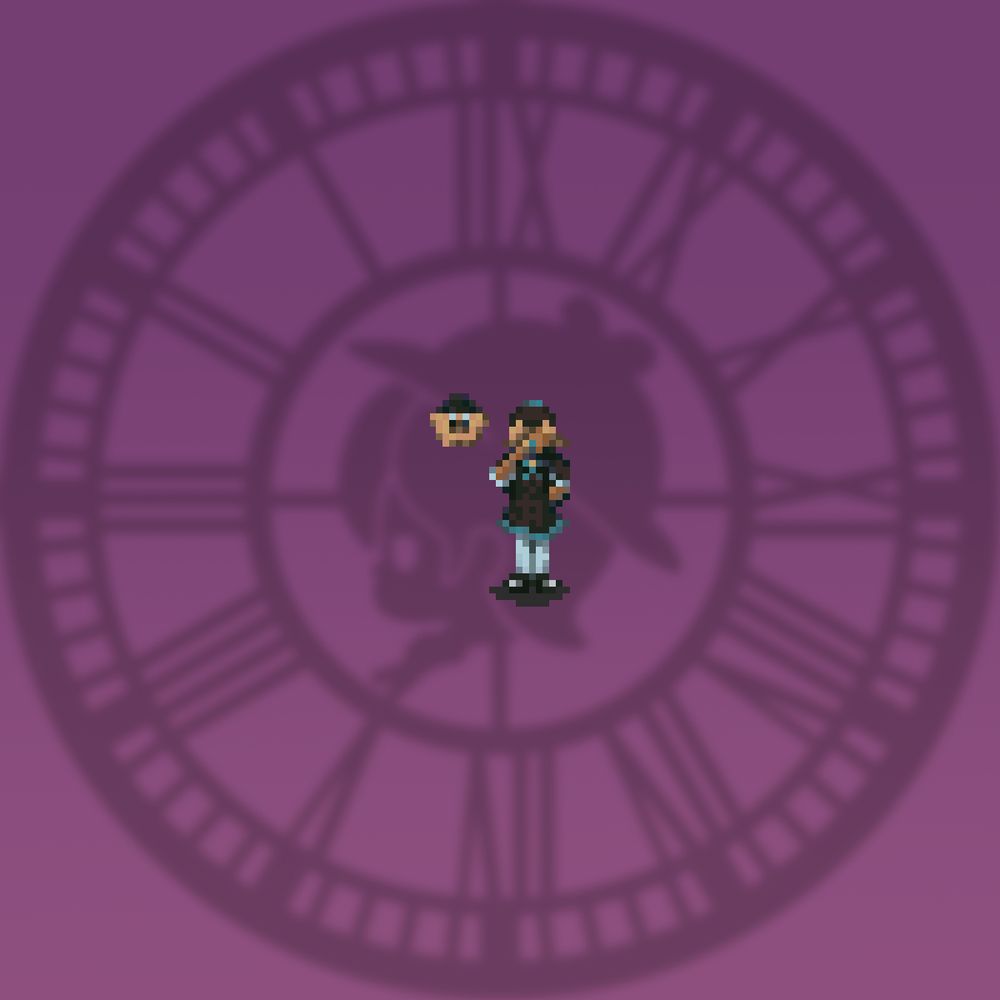 This pixelated sprite of Detective Baby Rosalina and Dr. Luma depicts her with realistic proportions. The sprite has a low resolution, but a large number of colours. If it were moving you might almost think it were FMV. She has no visible facial features.