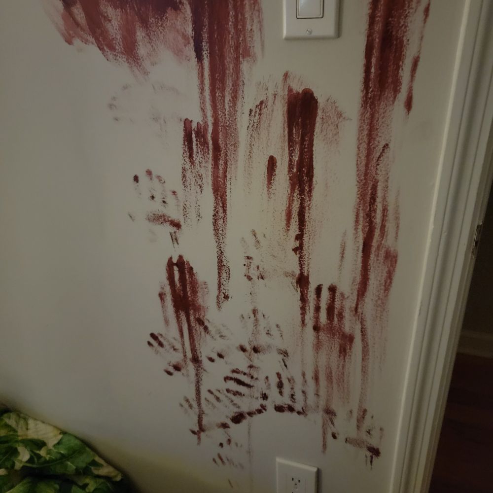 dark red fingerprints painted on my wall that happen to look like blood