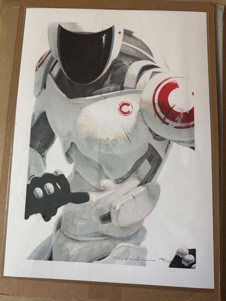 12x17 printed artwork by Tommy Arnold of Murderbot, used as the cover art for Subterranean Press's collection of the first four novellas in the series.