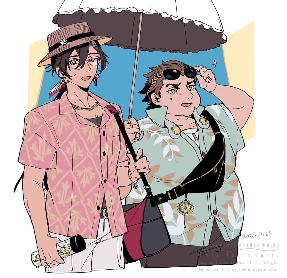 二次創作イラスト　夏の格好の11世とカエサル