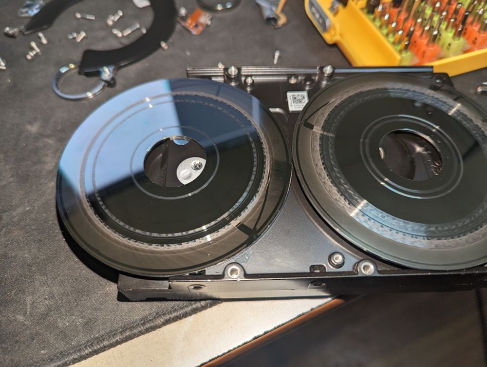 opened HDD with severely damaged plates