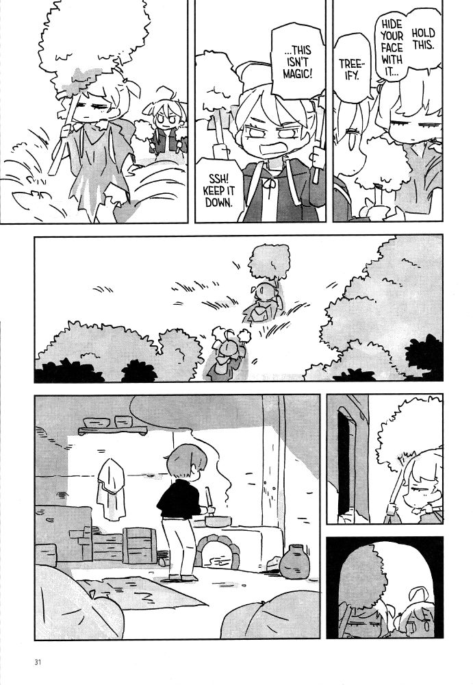 "treeification" AKA putting branches over one's self to stay covered. Needless to say, Flara isn't amused.