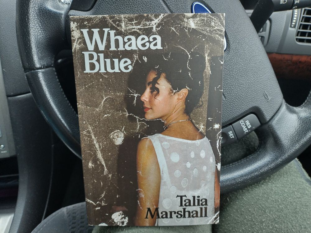 The cover of Talia Marshall's book Whaea Blue. The book is propped up on the car steering wheel to take the photo cos I just picked it up from the bookshop. 