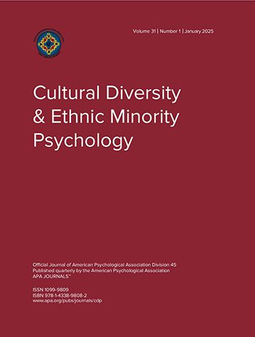 Cover of Cultural Diversity & Ethnic Minority Psychology. Maroon background with white text and the APA Division 45 logo at the top.