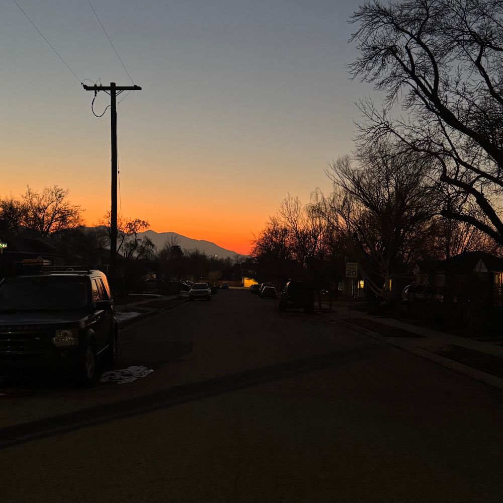 Sunset with the mountains in the background 