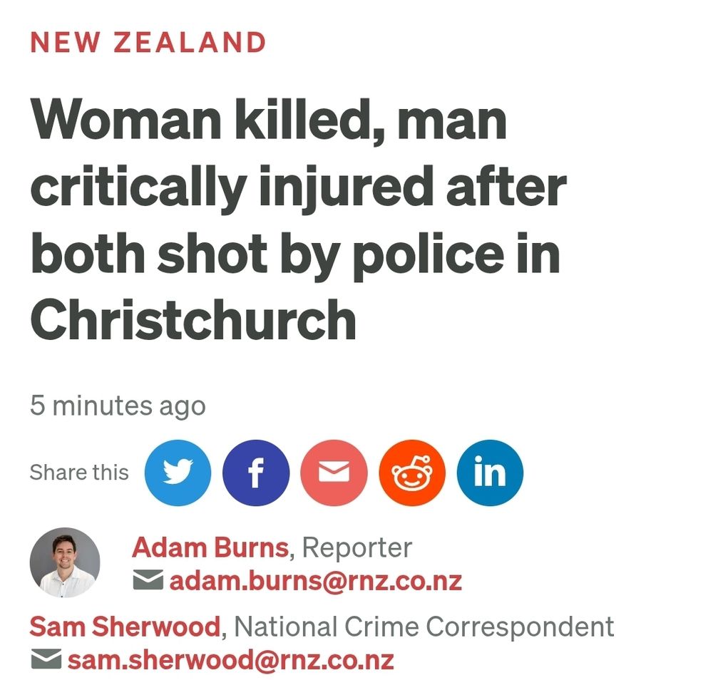 14 Aug - NZ Police shoot two people in same incident. Hmmmm. 