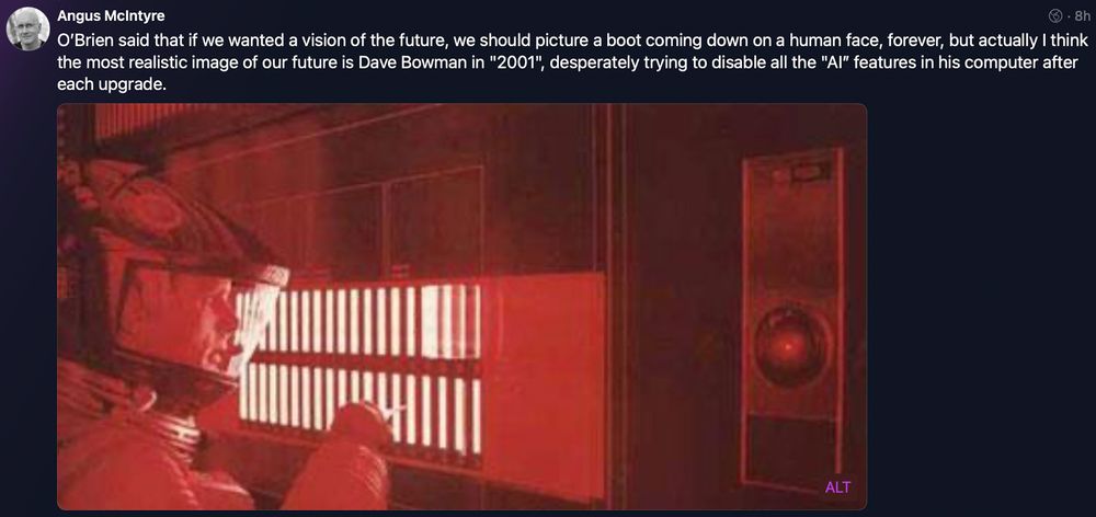 Dave Bowman in "2001" pictured attempting to disable HAL9000