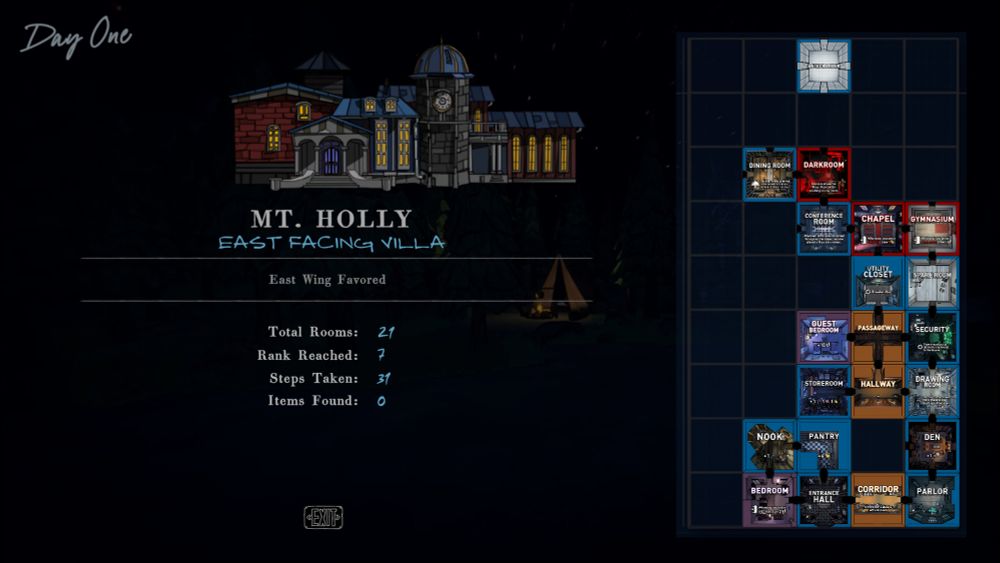 Blueprint after the playthrough of a single day in the game Blue Prince, a roguelike puzzle game.