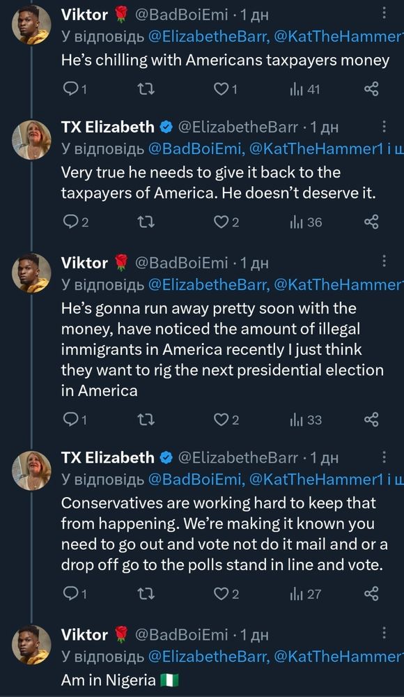 BREAKING NEWS: A man in Nigeria thinks he's a conservative American hard working taxpayer and is worried about illegal immigrants and election rigging in the US.