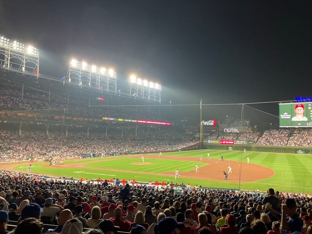 wrigley field at night cubs shitting the bed