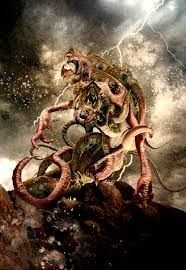 A Lovecraftian monster with multiple open mass and long, pinkish tentacles that look a lot like earthworms