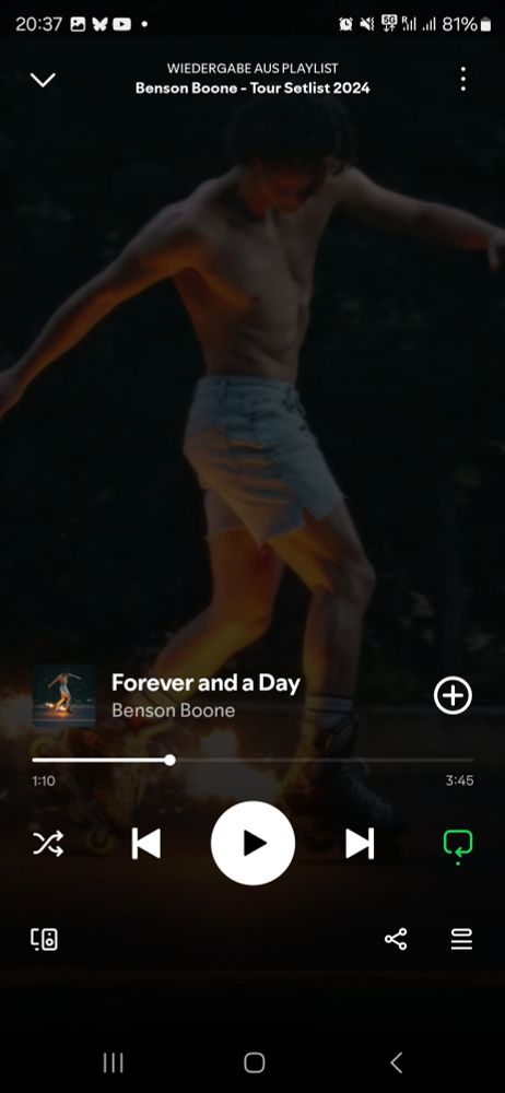 Screenshot of Forever and a Day by Benson Boone on Spotify