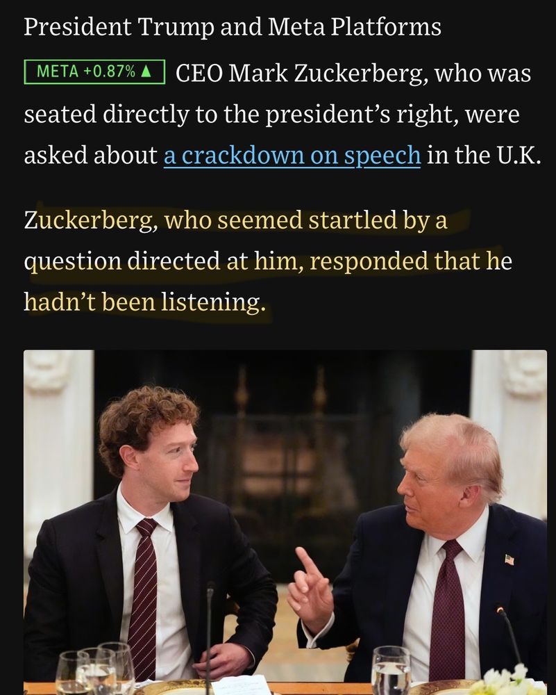 Zuckerberg, who seemed startled by a question directed at him, responded that he hadn’t been listening.