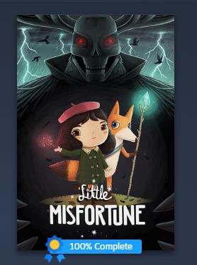 The Steam Image of "Little Misfortune" showing 100% of completed Achievements
