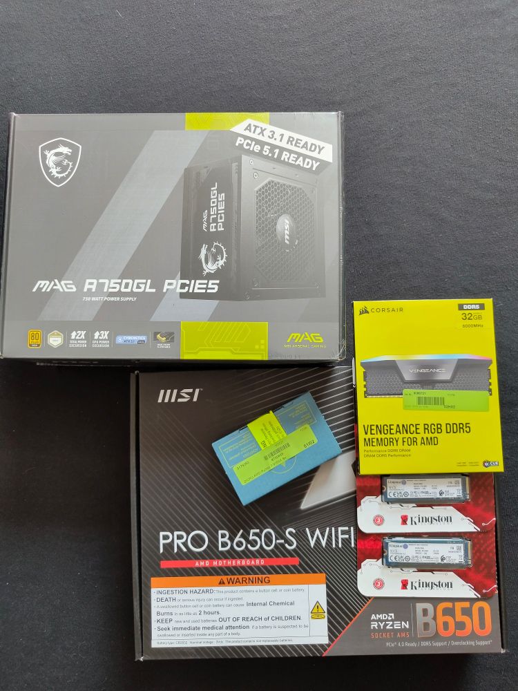 New PC parts laid out in boxes