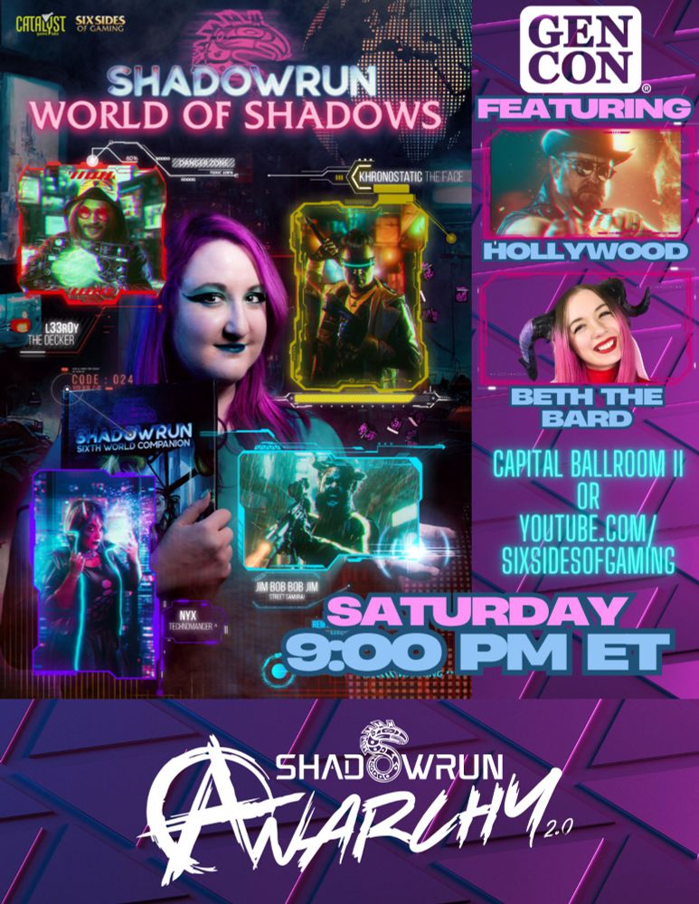 Don't miss the World of Shadows live event at Gen Con at 9pm Eastern, streamed on Six Sides of Gaming!