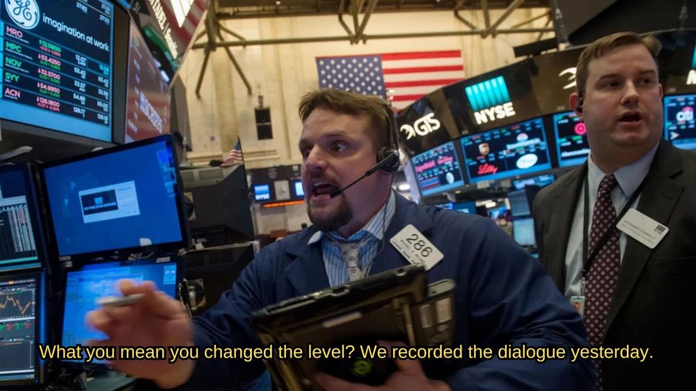Show of panicked men with the added caption:
"What do you mean you changed the level? We recorded the dialogue yesterday."