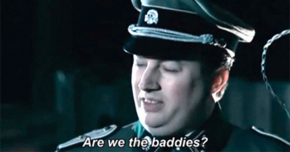 Are we the baddies meme with a totenkopf skull on the cap