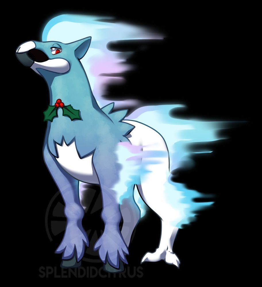 A fusion of Rowlett and Ponyta, with a winter theme.