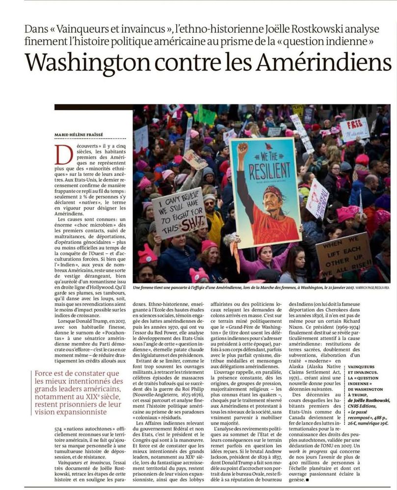 Recension Le Monde, "Washington contre les Amérindiens"