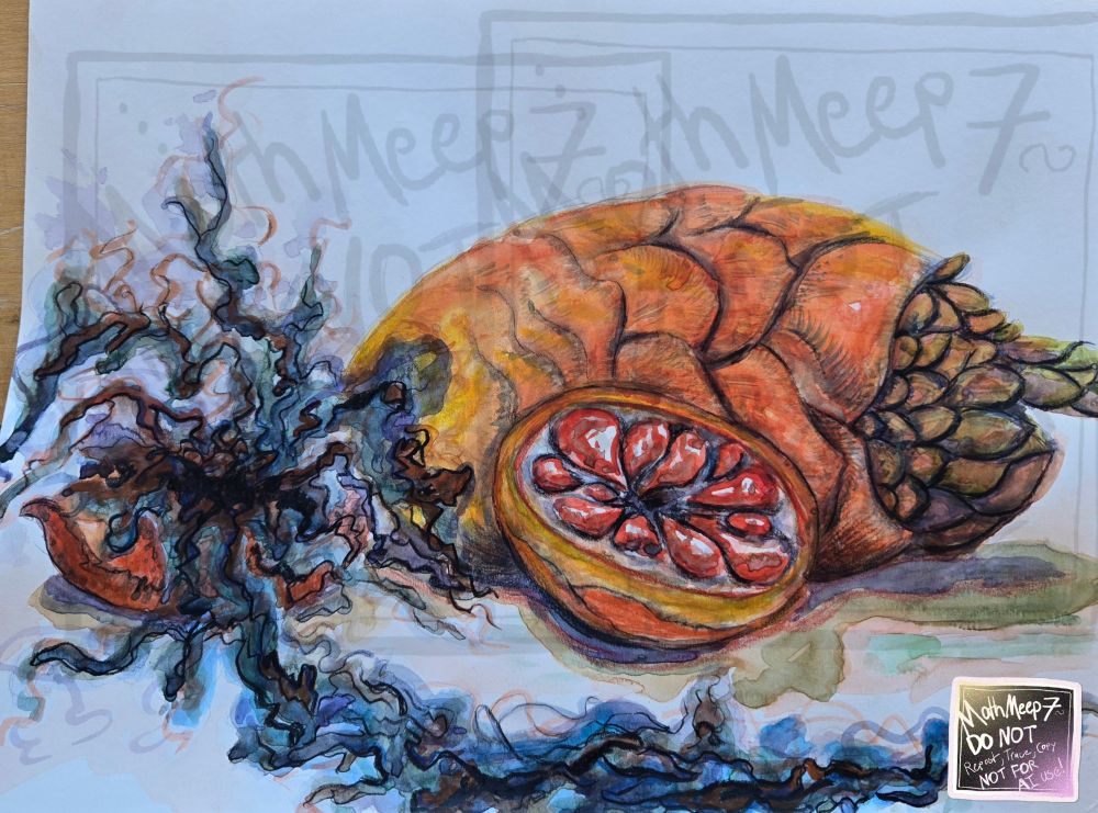 This fruit looks and tastes similar to a grapefruit, with the exterior having layered "scales" that are thick and waxy. 

Most interestingly, this fruit contains a chemical compound that, when exposed to open air, begins to create bizzare viney/tentacled growths. Think like the "pharaoh's serpent" chemistry phenomenon. (I dont remember the exact compounds). The fruit is totally edible, but tastes like shit after the chemical reaction takes place. 

Due to the fact that the outer shell begins to weaken once removed from the vine, and then the pulp inside begins to "explode" (it's just a gradual growth, but its called exploding because it looks like the pIulp has overtime), this fruit is only available regionally. 

Any puncture or poke in the shell will also cause the chemical reaction to occur. Subsequently, the fruit must be harvested within a few hours in order to maintain its taste and quality before the reaction occurs. to maintain 
