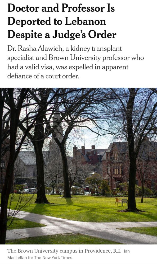 Doctor and Professor Is Deported to Lebanon Despite a Judge’s Order
Dr. Rasha Alawieh, a kidney transplant specialist and Brown University professor who had a valid visa, was expelled in apparent defiance of a court order.

