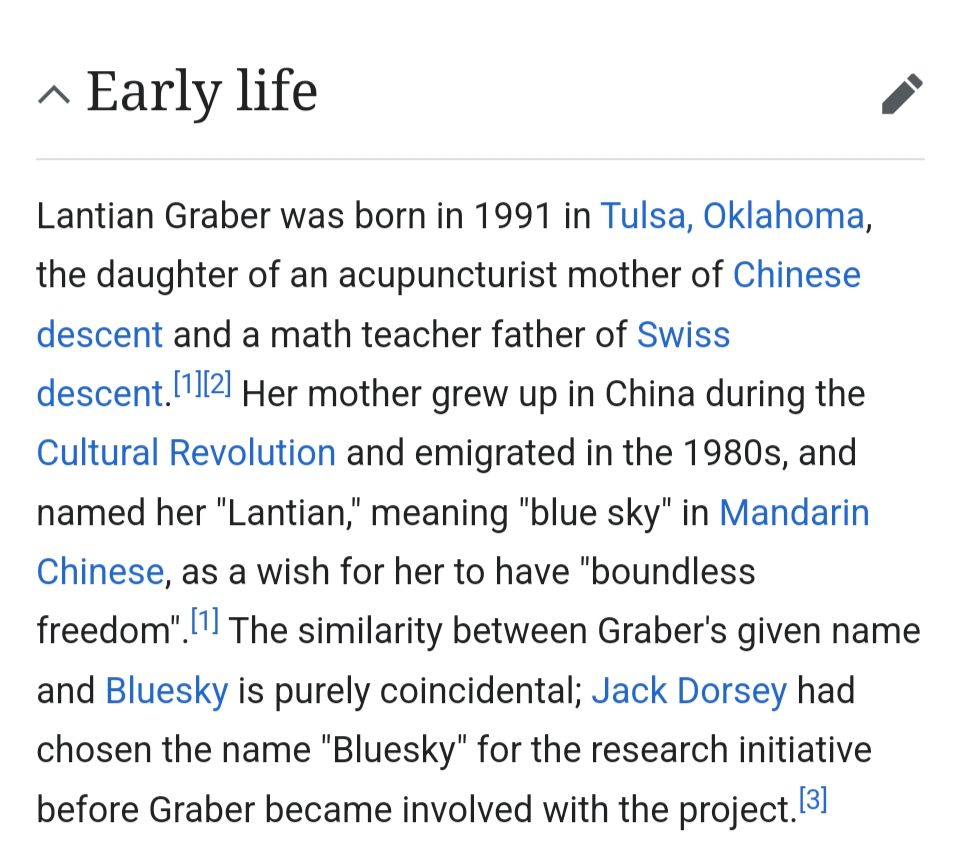 Lantian Graber was born in 1991 in Tulsa, Oklahoma, the daughter of an acupuncturist mother of Chinese descent and a math teacher father of Swiss descent.[1][2] Her mother grew up in China during the Cultural Revolution and emigrated in the 1980s, and named her 
