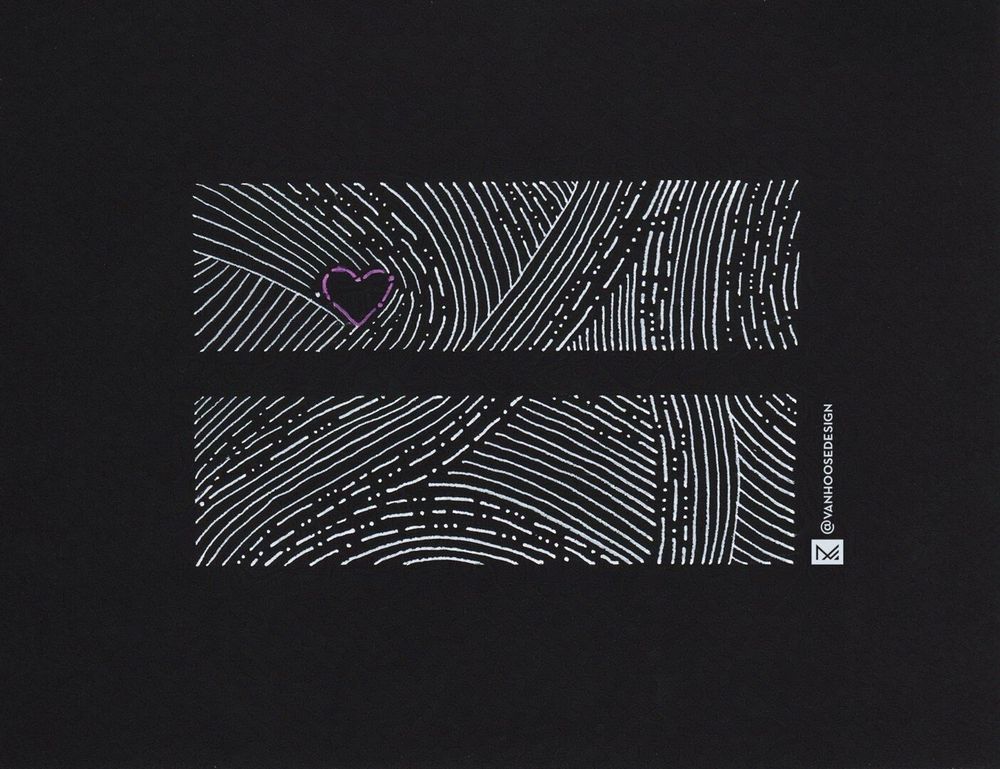 A black background with dotted white lines that form a large equals sign. There is a small pink heart in the top area. 