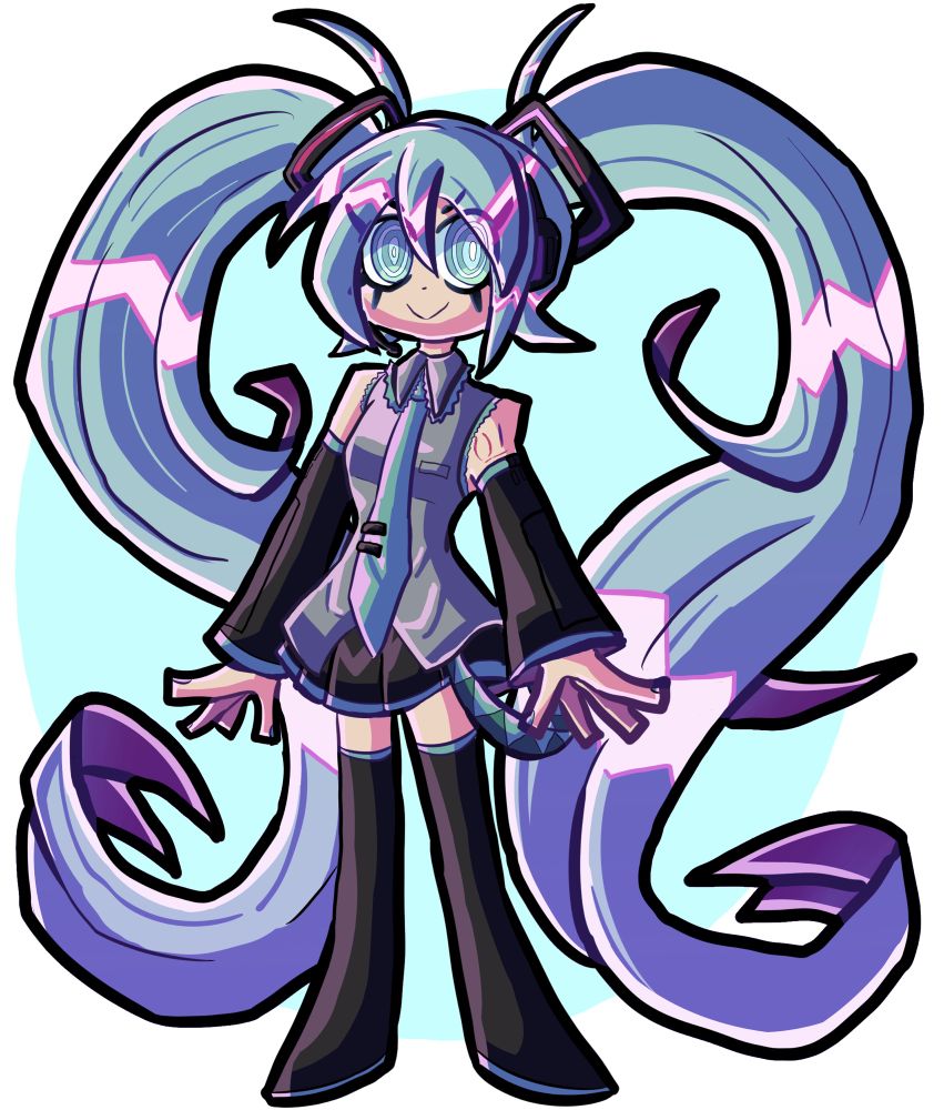 A drawing of a cartoony miku