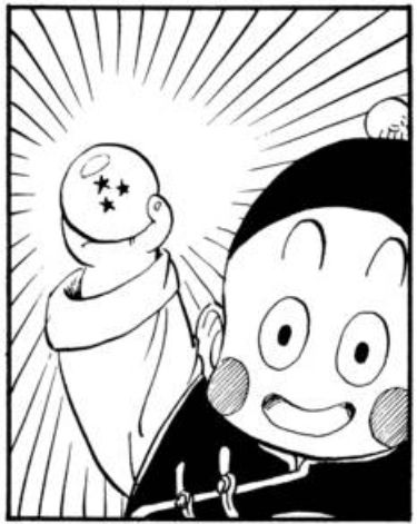 Chiaotzu holding a dragon ball. Picture is a panel  from the manga.