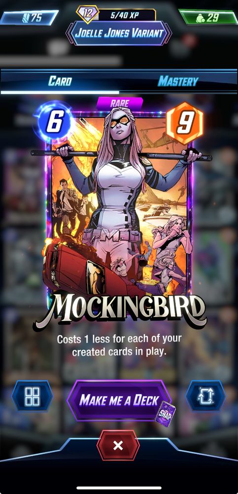 The Joelle Jones Mockingbird variant on Marvel Snap