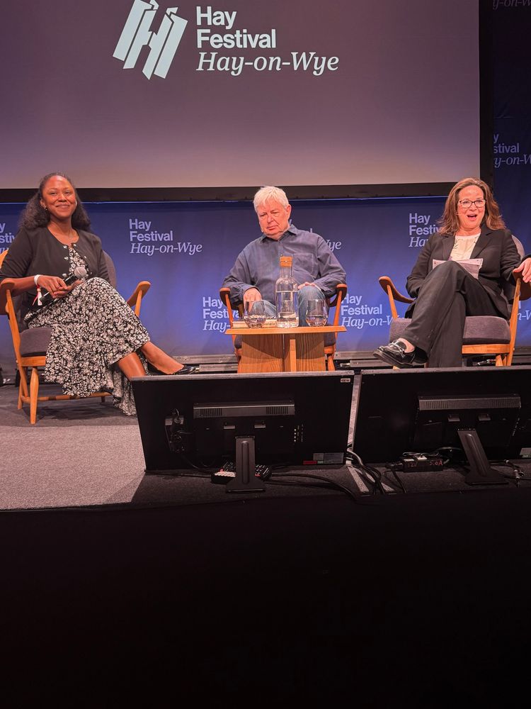 Authors Jonathan Coe and Natasha Brown talking to Stephanie Merritt (author S J Parris)