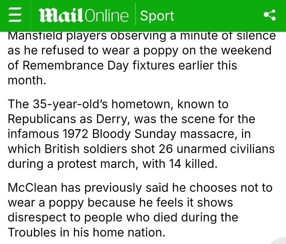 "The 35 year olds hometown, known to republicans as Derry".

No Mike Keegan, it's known to Irish people, whether republican or not, as Derry. I don't know one Irish person who recognises "Londonderry". 

So whether you believe James McClean brings this trouble on himself, or you think he deserves credit for sticking to his beliefs, snidey articles like this only add to the issue
